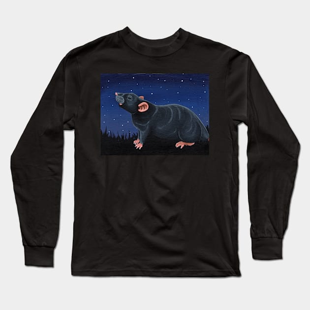 Grey Rat Stargazing Long Sleeve T-Shirt by WolfySilver